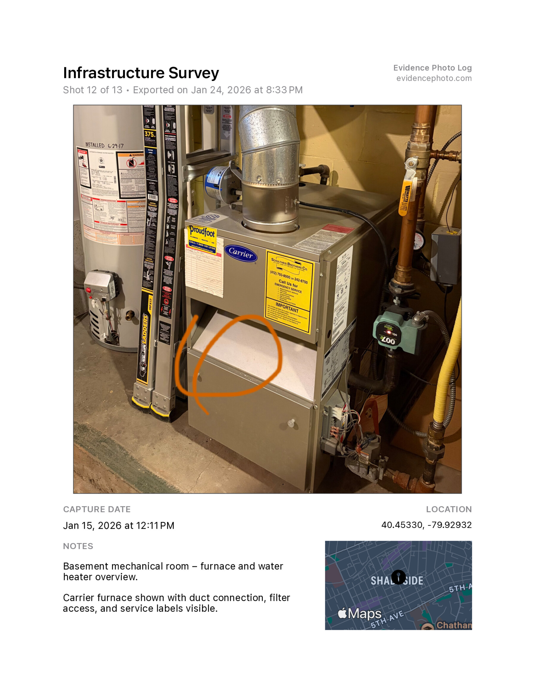 Sample PDF report output from Evidence Photo Log